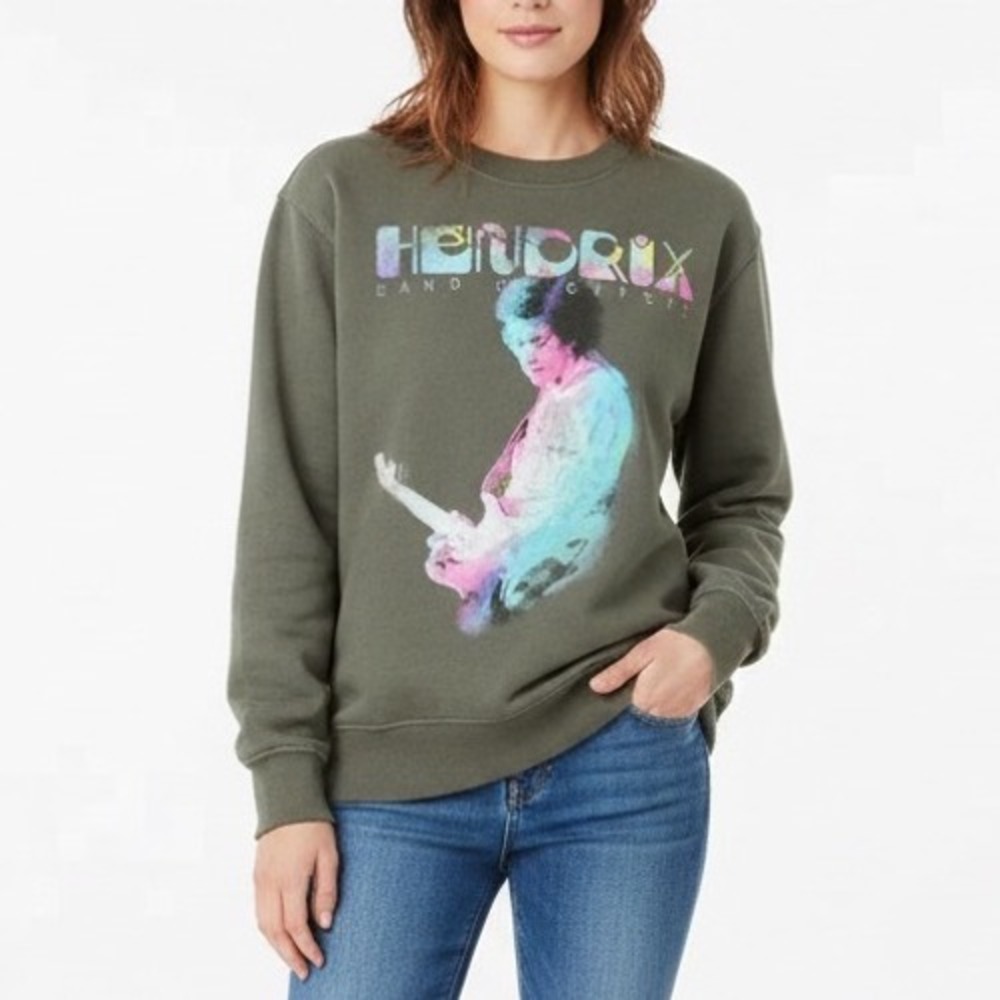 Authentic Hendrix Sweatshirt Women XS Gray Band of Gypsys 1970 Tour Graphic Crew